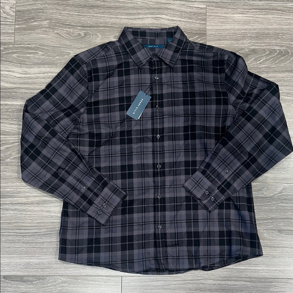 Perry Ellis Men's Gray Plaid Button Down Shirt